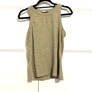 Promod space dye green cotton mix ribbed tank top